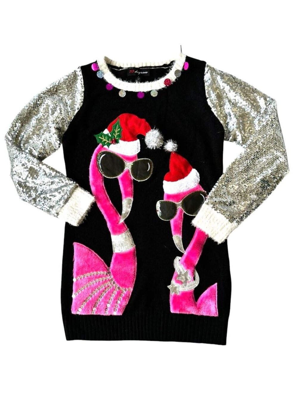 Christmas Flamingo Sweater Small 33 degees Ugly Party Embellished Sequins Cruise
